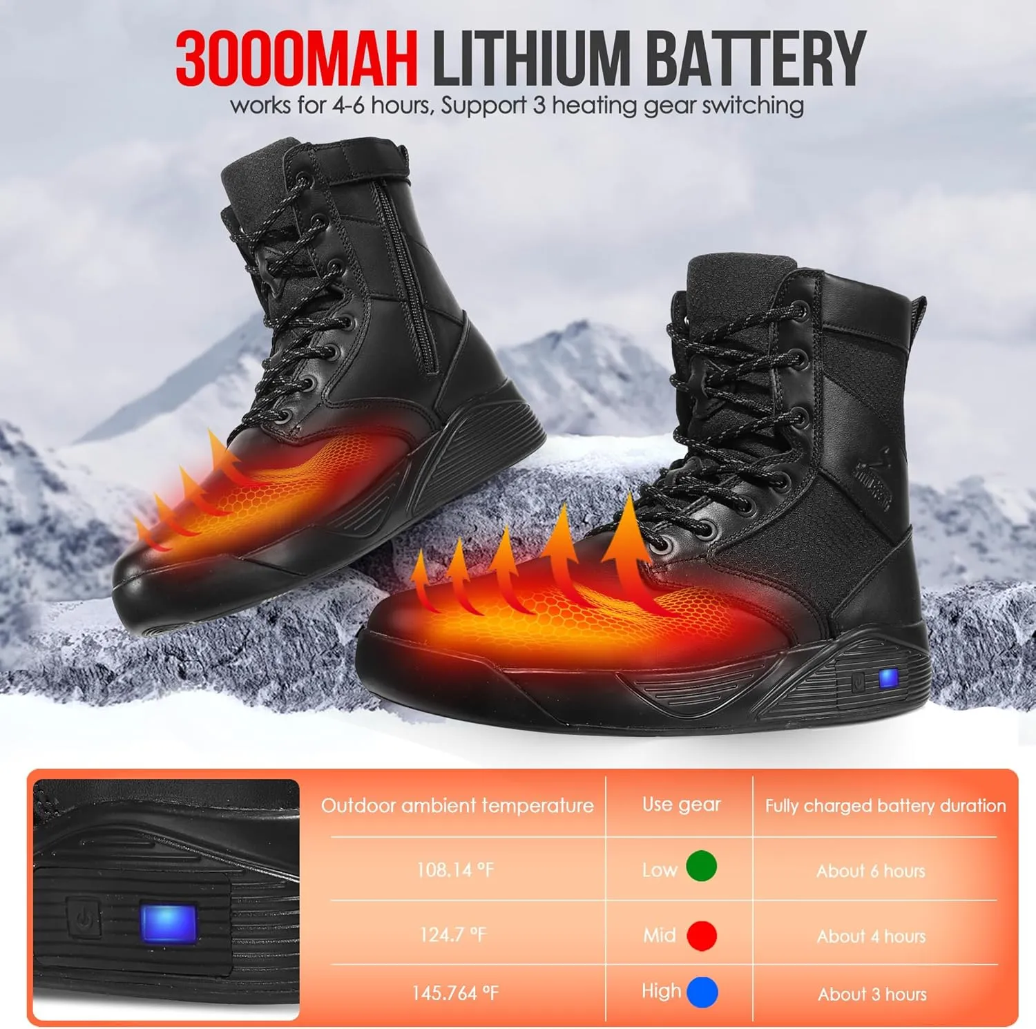 Soulsfeng Heated Boots for Men Women Futuraheat-X Winter Waterproof Warm Snow Boots Rechargeable Electric Heating Boots Foot Warmers