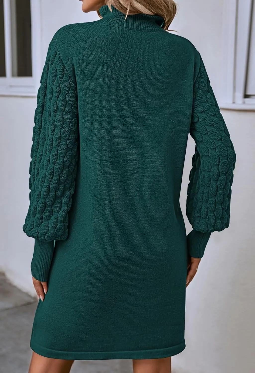 Sovoyontee Women's 2024 Fall Long Sleeve Mock Neck Sweater Dress Casual Loose Ribbed Knit Mini Short Pullover Dresses