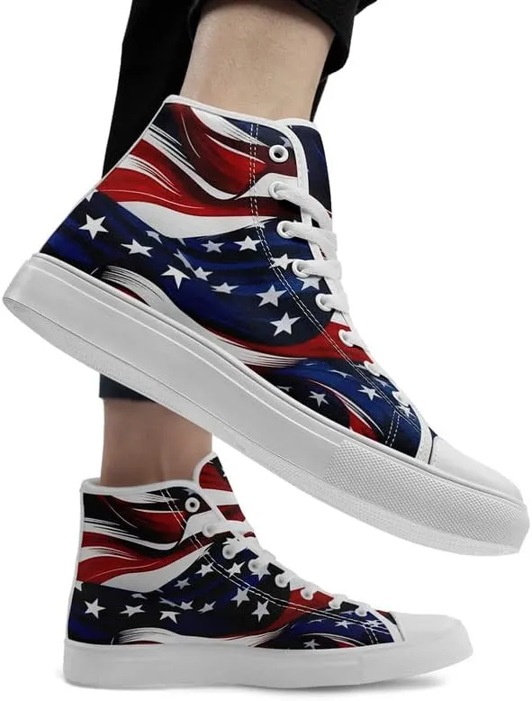 Stand Tall for America: Patriotic High-Top Canvas Shoes for Men Women, US Flag Classic Fashion Casual Sneakers