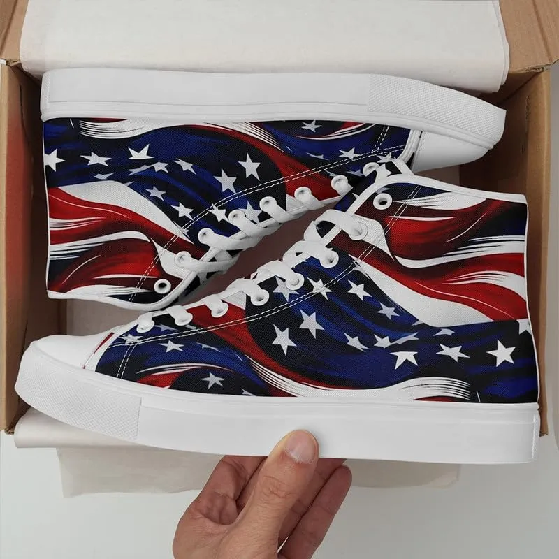 Stand Tall for America: Patriotic High-Top Canvas Shoes for Men Women, US Flag Classic Fashion Casual Sneakers