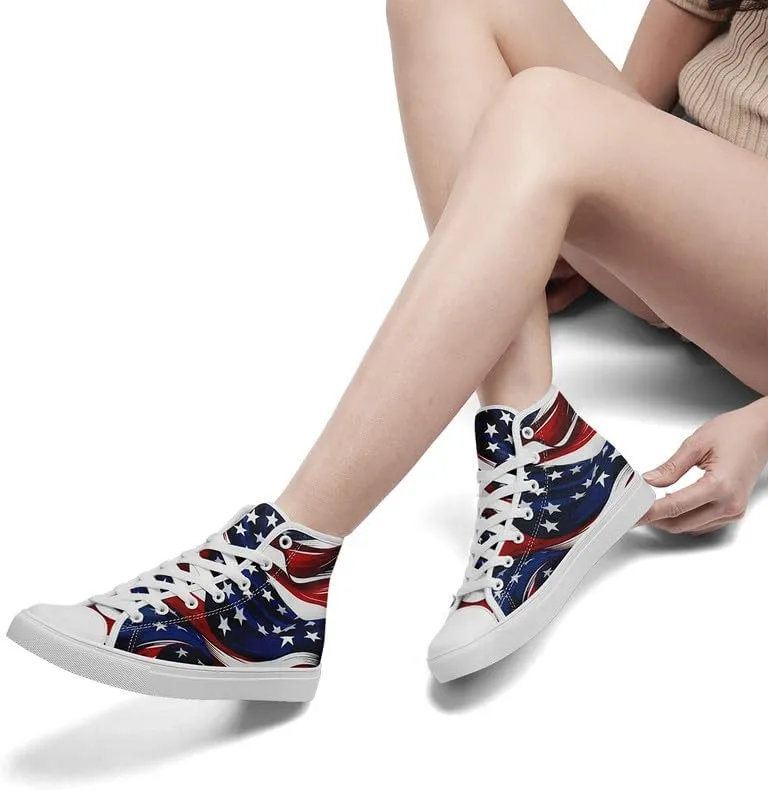 Stand Tall for America: Patriotic High-Top Canvas Shoes for Men Women, US Flag Classic Fashion Casual Sneakers