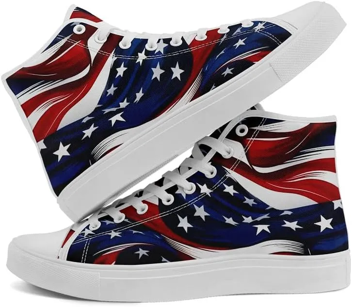 Stand Tall for America: Patriotic High-Top Canvas Shoes for Men Women, US Flag Classic Fashion Casual Sneakers