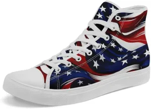 Stand Tall for America: Patriotic High-Top Canvas Shoes for Men Women, US Flag Classic Fashion Casual Sneakers