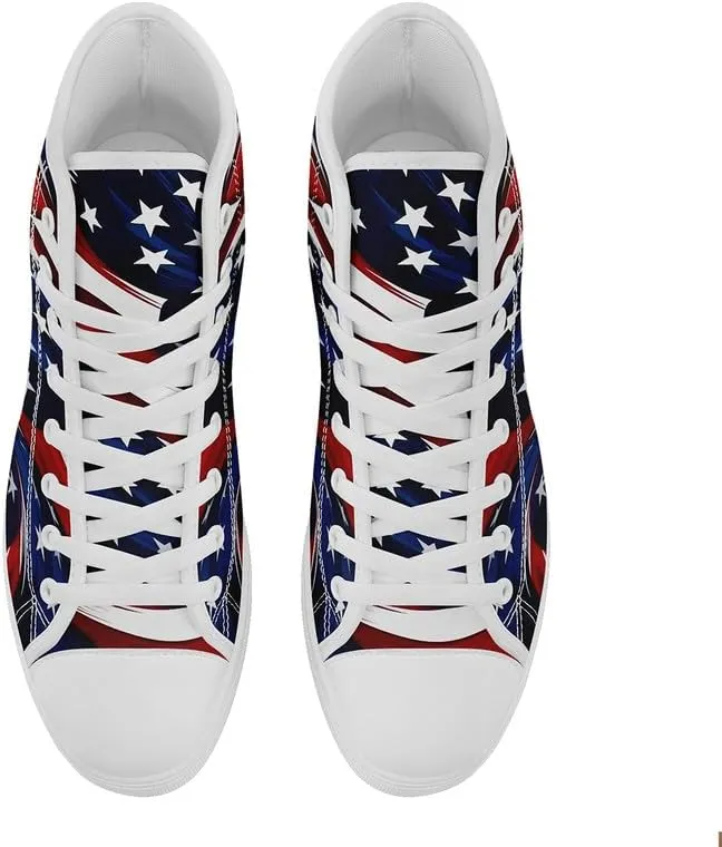 Stand Tall for America: Patriotic High-Top Canvas Shoes for Men Women, US Flag Classic Fashion Casual Sneakers