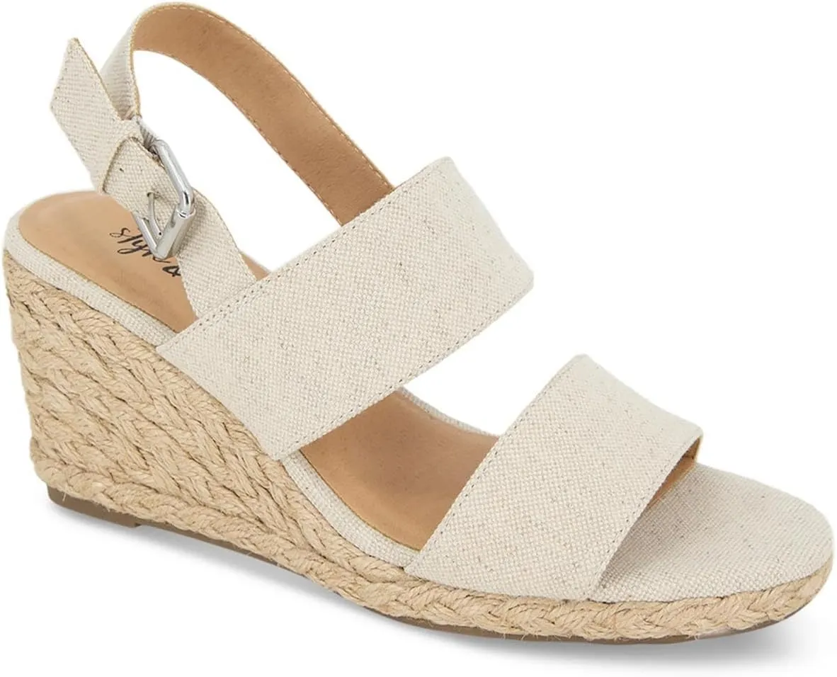 Style & Co. Womens Serennaa Canvas Wedge Sandals Beige 8.5 Medium (B,M), Natural Linen