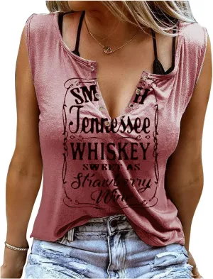 Summer Sexy V Neck Tank Tops for Women Casual Loose Fit Sleeveless T Shirts Country Music Ring Hole Basic Shirts Tanks