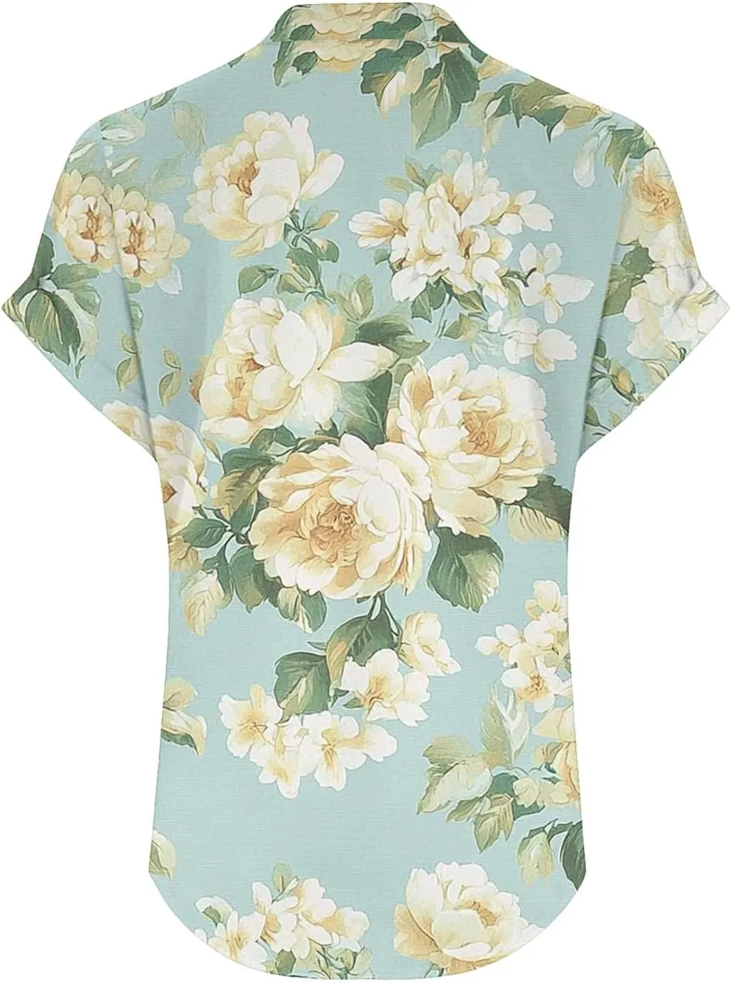 Summer Womens Floral Print Button V-Neck Tunic Tops Roll Up Short Sleeve Work Blouse Casual Loose Boho T-Shirts
