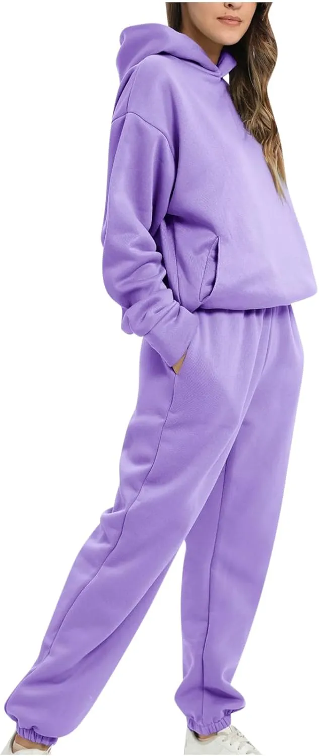 Sweatsuits for Women Casual Fashion Thickened Plus Round Neck Long Sleeved Casual Sweatshirts Trousers Cozy Suit