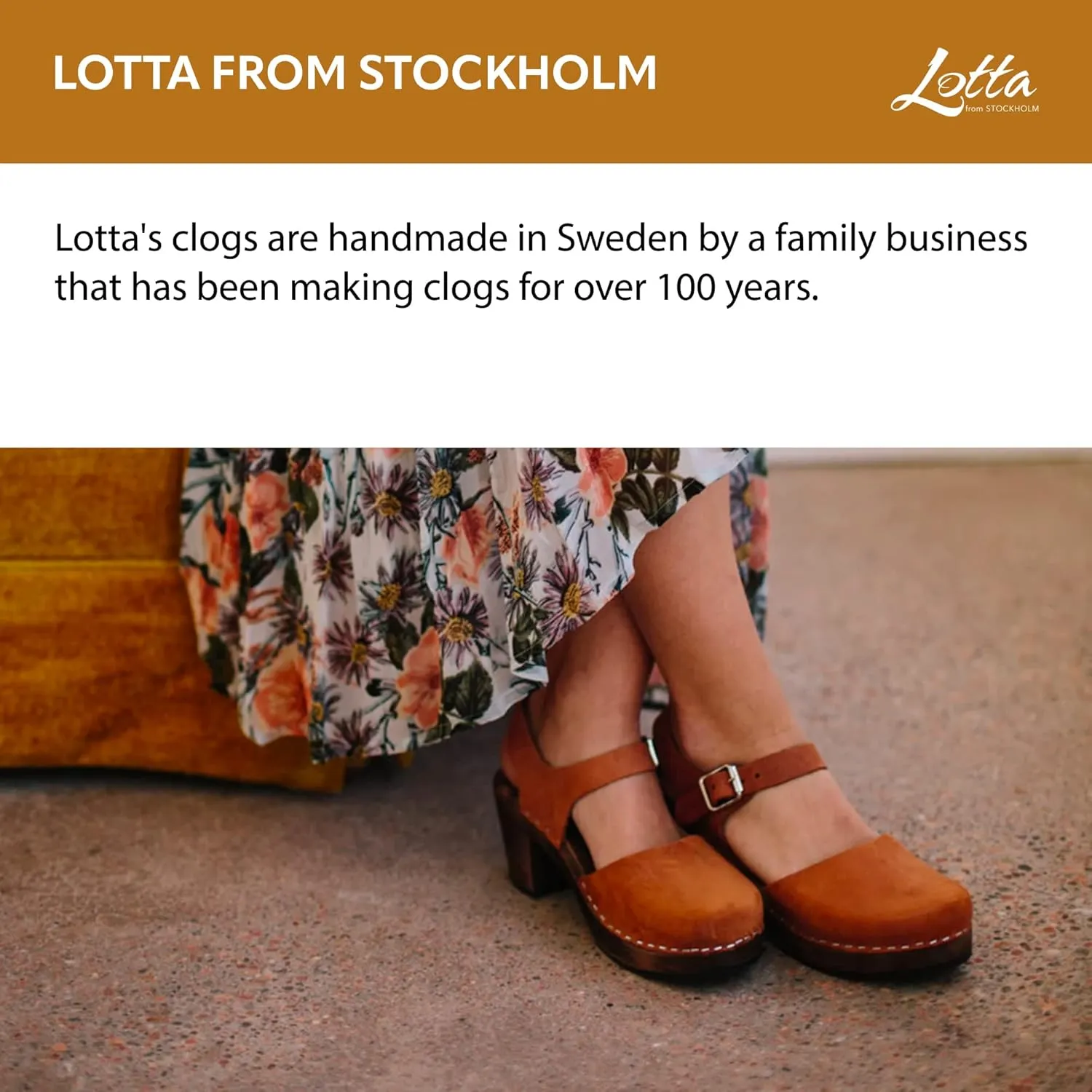 Swedish Highwood Clog Sandal for Women | Mary Jane Style Wooden Clogs Made in Sweden | Brown Alder Wood Base and Oiled Nubuck Leather | Brown