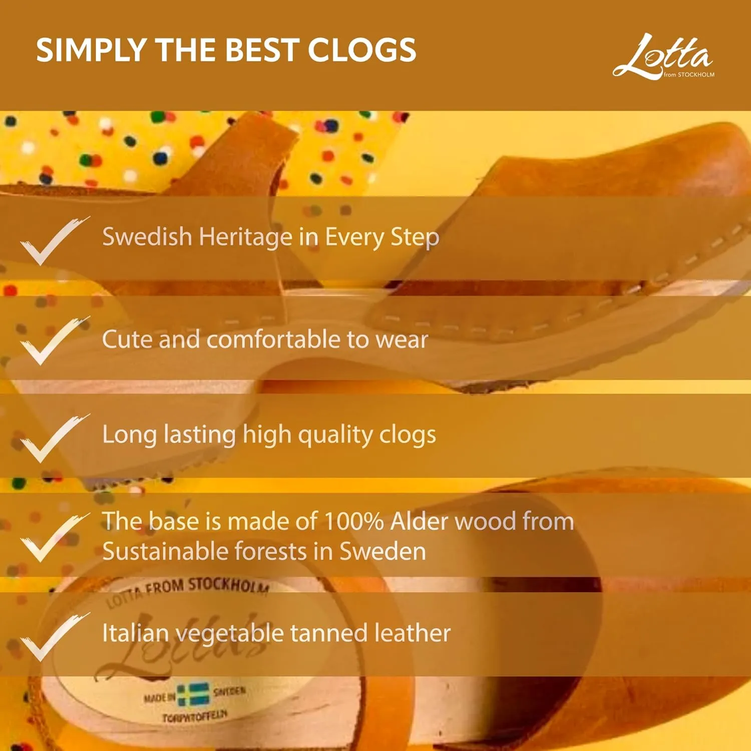 Swedish Low Wood Clog Sandal for Women | Low Heel Mary Jane Style Wooden Clogs Handcrafted in Sweden | Alder Wood Base and Oiled Nubuck Leather | Brown