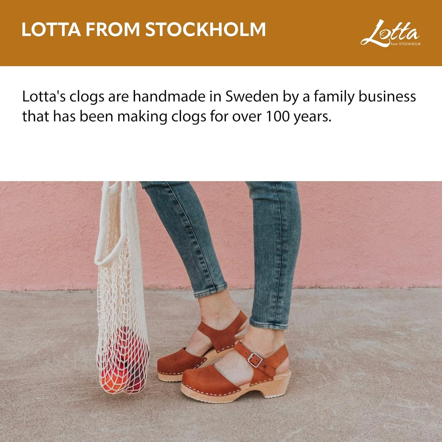 Swedish Low Wood Clog Sandal for Women | Low Heel Mary Jane Style Wooden Clogs Handcrafted in Sweden | Alder Wood Base and Oiled Nubuck Leather | Brown