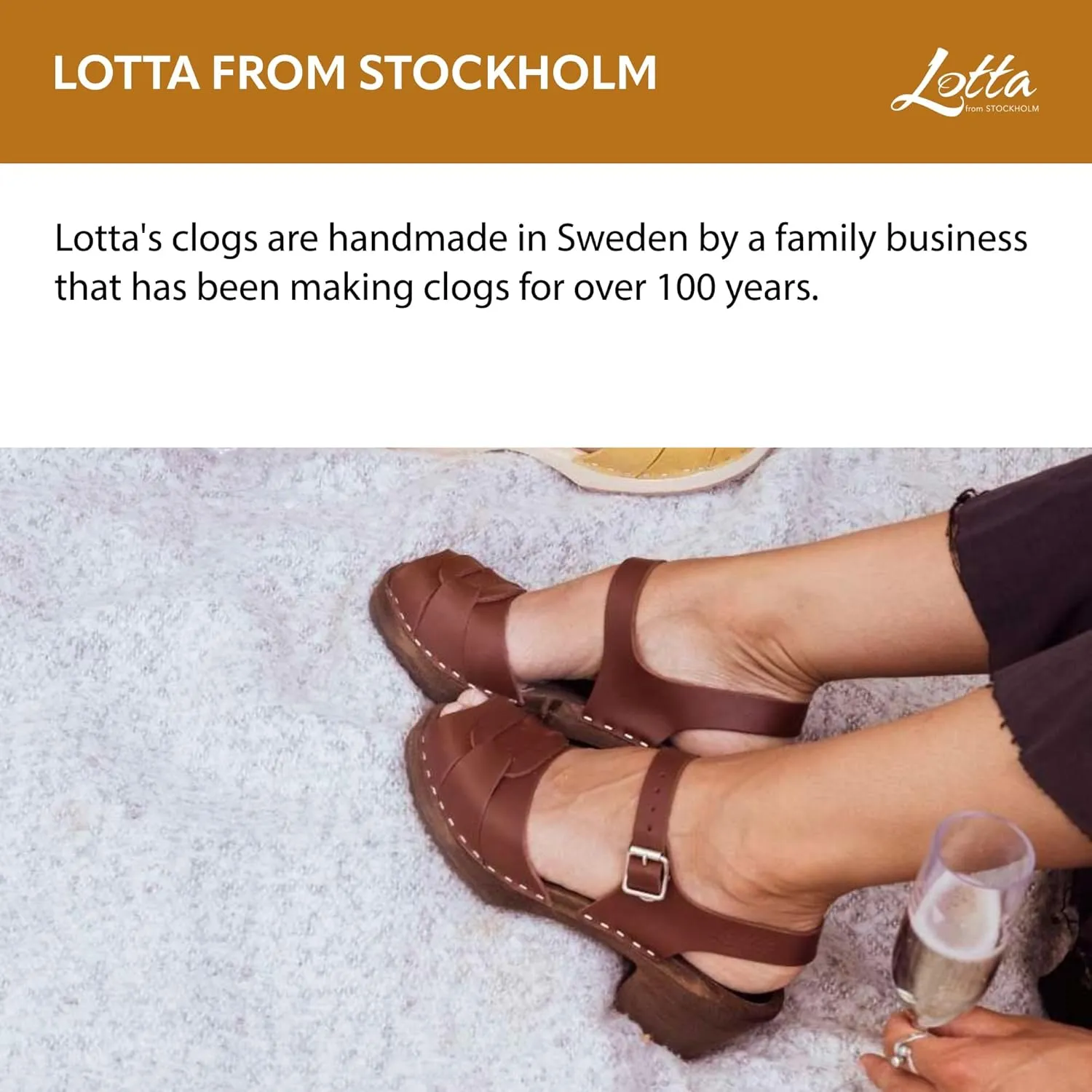 Swedish Peep Toe Clog Sandal for Women | Comfortable and Stylish High Heel Open Toe Wooden Clog Handcrafted in Sweden | Brown Alder Wood Base and Real Leather | Cinnamon