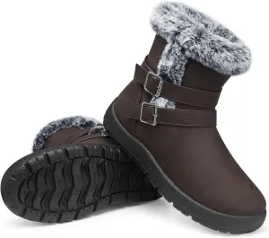 TEMOFON Women Winter Boots Waterproof: Fur Lined Ankle Booties - Snow Boots Wide Width - Warm Winter Boots Brown Size 8