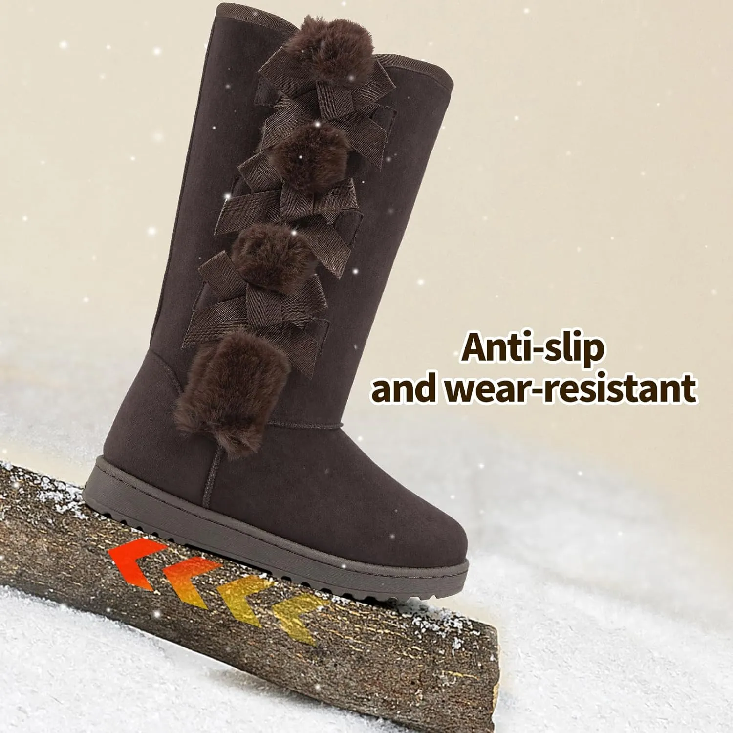 THATXUAOV Womens winter boots,Black fuzzy Mid-Calf Boots,fashion Warm casual outdoor snow boots for women