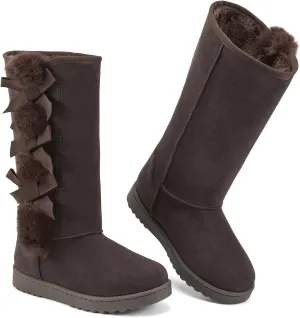 THATXUAOV Womens winter boots,Black fuzzy Mid-Calf Boots,fashion Warm casual outdoor snow boots for women