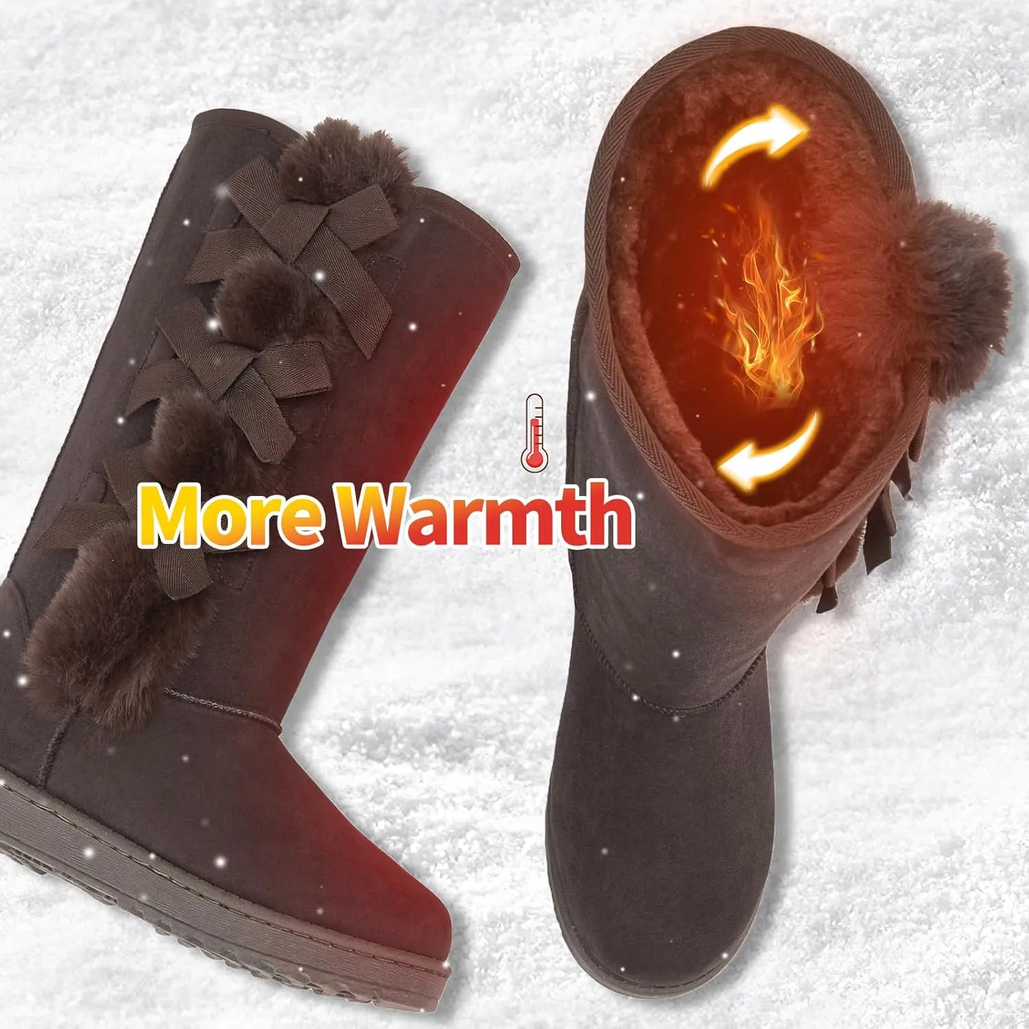 THATXUAOV Womens winter boots,Black fuzzy Mid-Calf Boots,fashion Warm casual outdoor snow boots for women