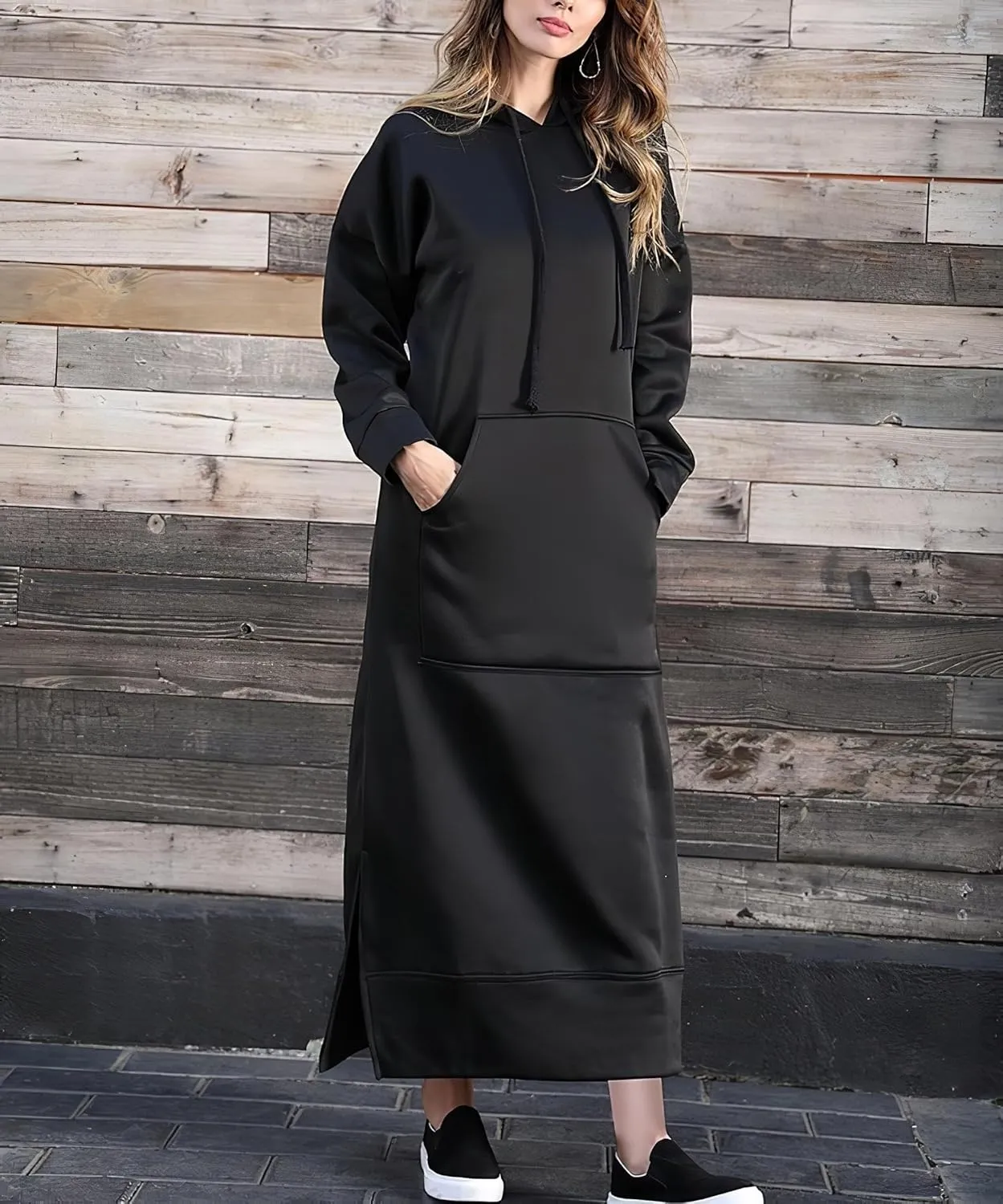 TIAFORD Women's Casual Plush Pullover Oversized Sweatshirt for Women Long Sleeve Drawstring Hoodie Maxi Dress with Pocket