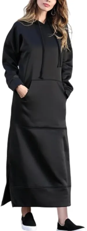 TIAFORD Women's Casual Plush Pullover Oversized Sweatshirt for Women Long Sleeve Drawstring Hoodie Maxi Dress with Pocket