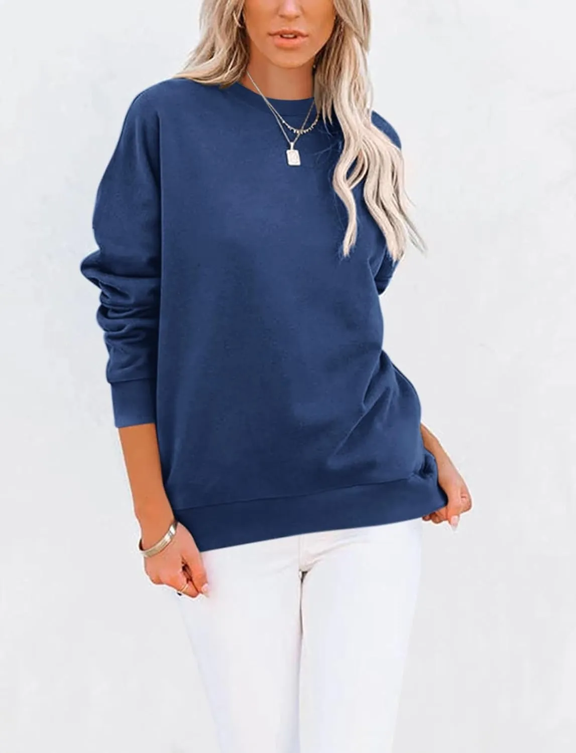 TICTICMIMI Women's Casual Long Sleeve Color Block/Solid Tops Crewneck Sweatshirts Cute Loose Fit Pullover with Pockets