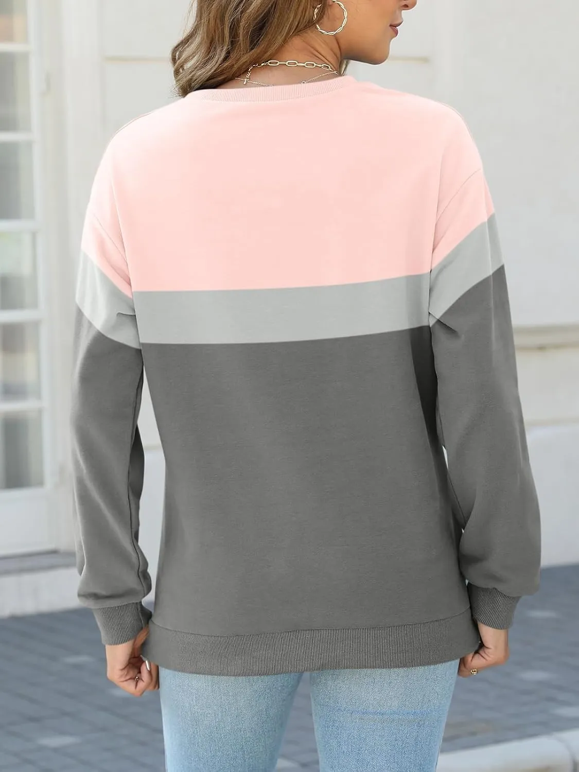 TICTICMIMI Women's Long Sleeve Tops Casual Color Block/Solid Cute Crewneck Sweatshirts Pullover Fall Shirts