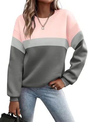 TICTICMIMI Women's Long Sleeve Tops Casual Color Block/Solid Cute Crewneck Sweatshirts Pullover Fall Shirts