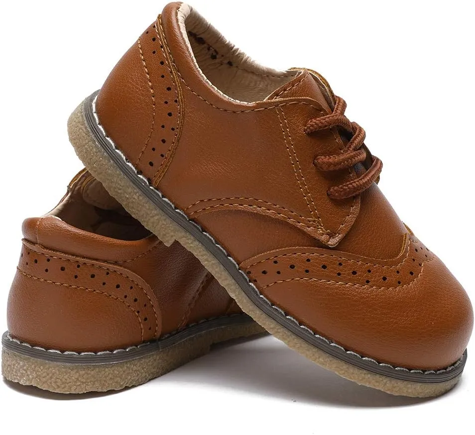 Timatego Toddler Boys Girls Oxford Shoes PU Leather Lace Up School Loafer Flats Baby Infant Uniform Dress Shoes(Toddler/Little Kid)
