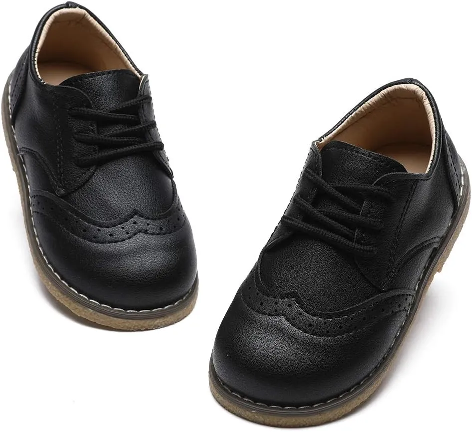 Timatego Toddler Boys Girls Oxford Shoes PU Leather Lace Up School Loafer Flats Baby Infant Uniform Dress Shoes(Toddler/Little Kid)