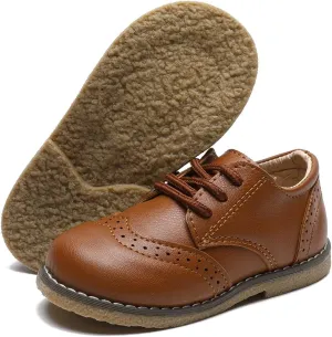 Timatego Toddler Boys Girls Oxford Shoes PU Leather Lace Up School Loafer Flats Baby Infant Uniform Dress Shoes(Toddler/Little Kid)