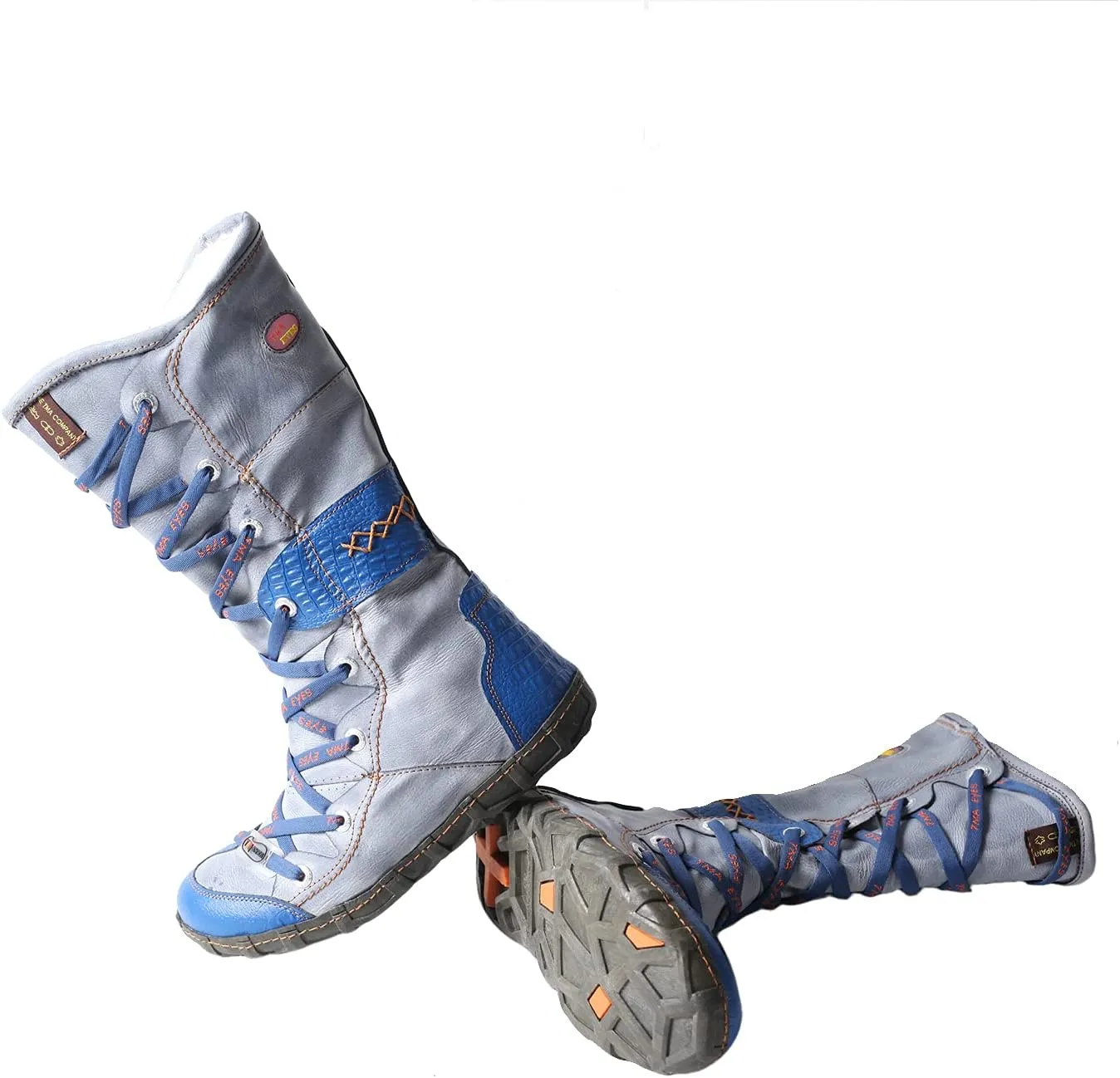 TMA EYES Long Washed Contrast-Stitch Lace Eyes Side Zipper Women's Boots