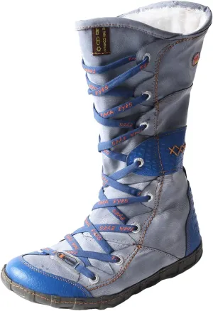TMA EYES Long Washed Contrast-Stitch Lace Eyes Side Zipper Women's Boots
