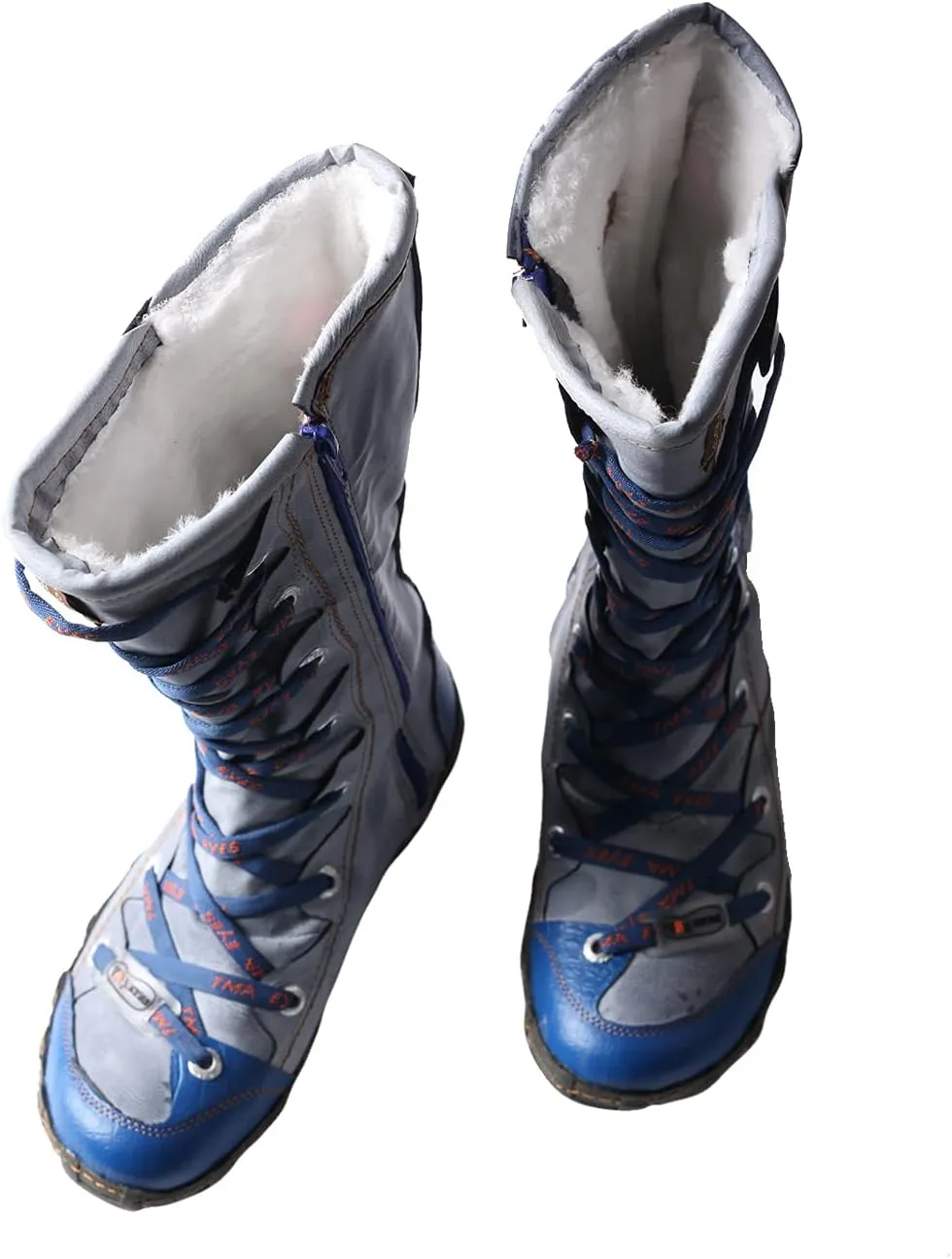 TMA EYES Long Washed Contrast-Stitch Lace Eyes Side Zipper Women's Boots