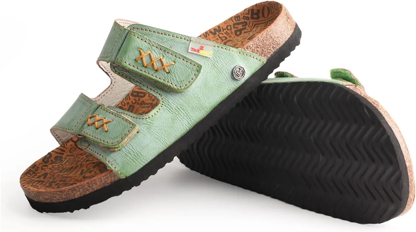 TMA EYES Womens Flat Sandals with Cork Footbed, Open Toe Slides Adjustable Slip On Slippers