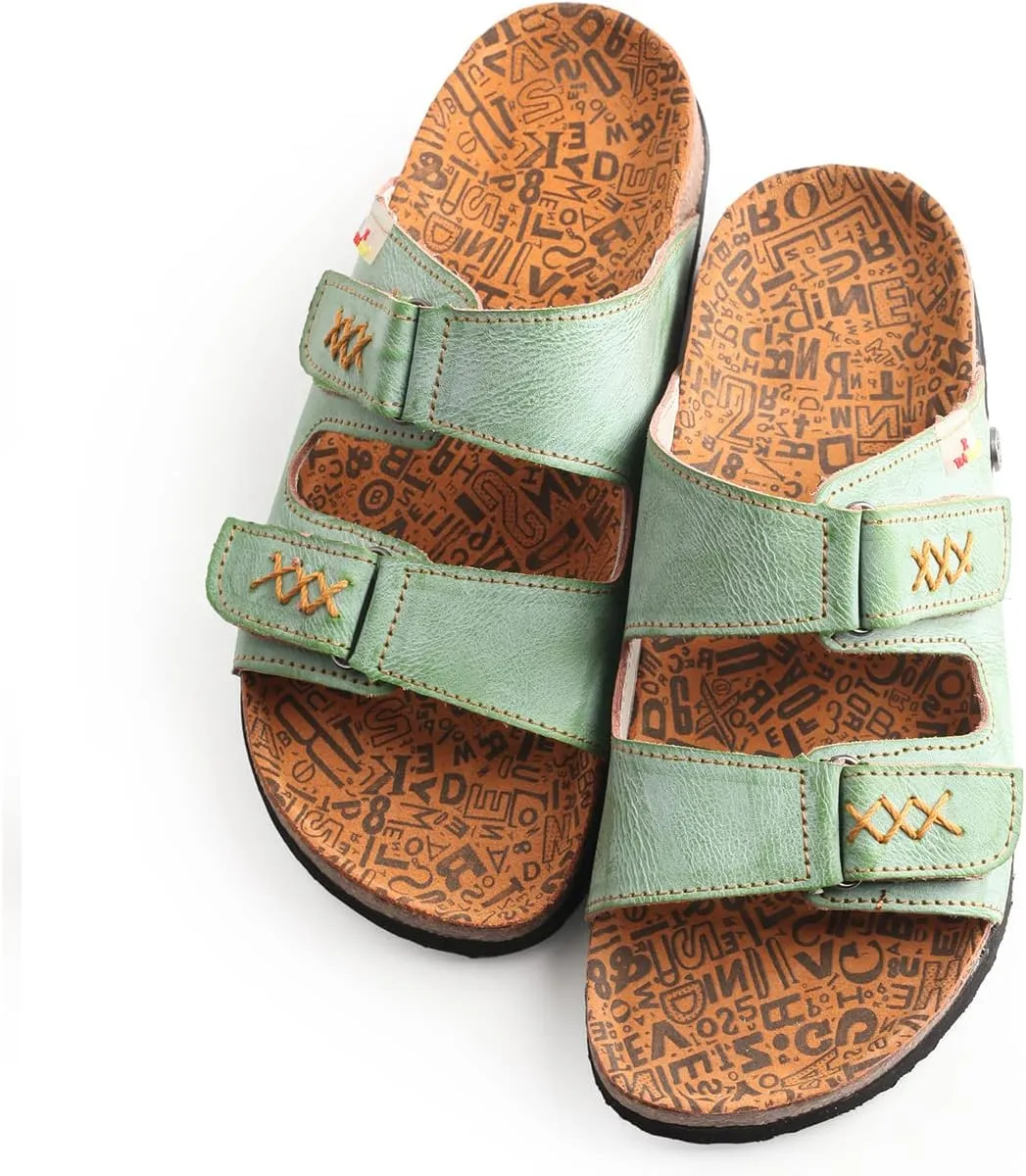 TMA EYES Womens Flat Sandals with Cork Footbed, Open Toe Slides Adjustable Slip On Slippers