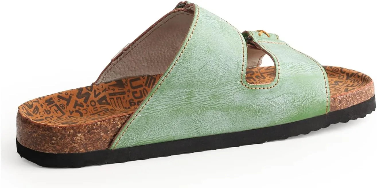 TMA EYES Womens Flat Sandals with Cork Footbed, Open Toe Slides Adjustable Slip On Slippers