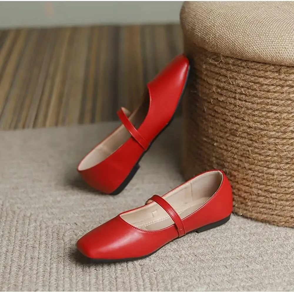 TN TANGNEST Flats for Women Elegant Square Toe Slip On Flats Soft One Line Strap Flats Retro Mary Jane Flat Shoes