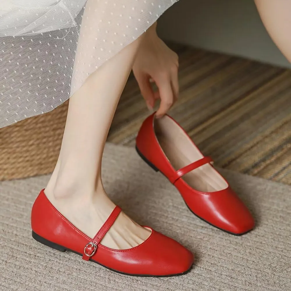 TN TANGNEST Flats for Women Elegant Square Toe Slip On Flats Soft One Line Strap Flats Retro Mary Jane Flat Shoes