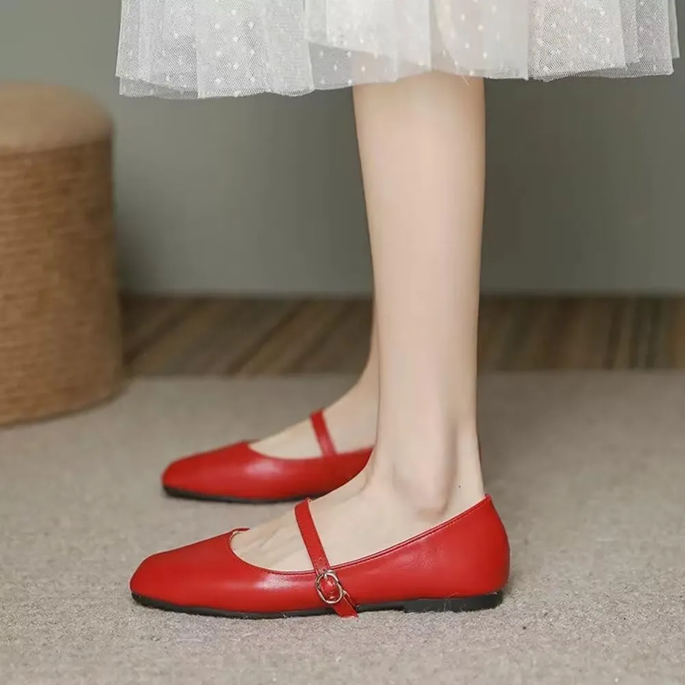 TN TANGNEST Flats for Women Elegant Square Toe Slip On Flats Soft One Line Strap Flats Retro Mary Jane Flat Shoes