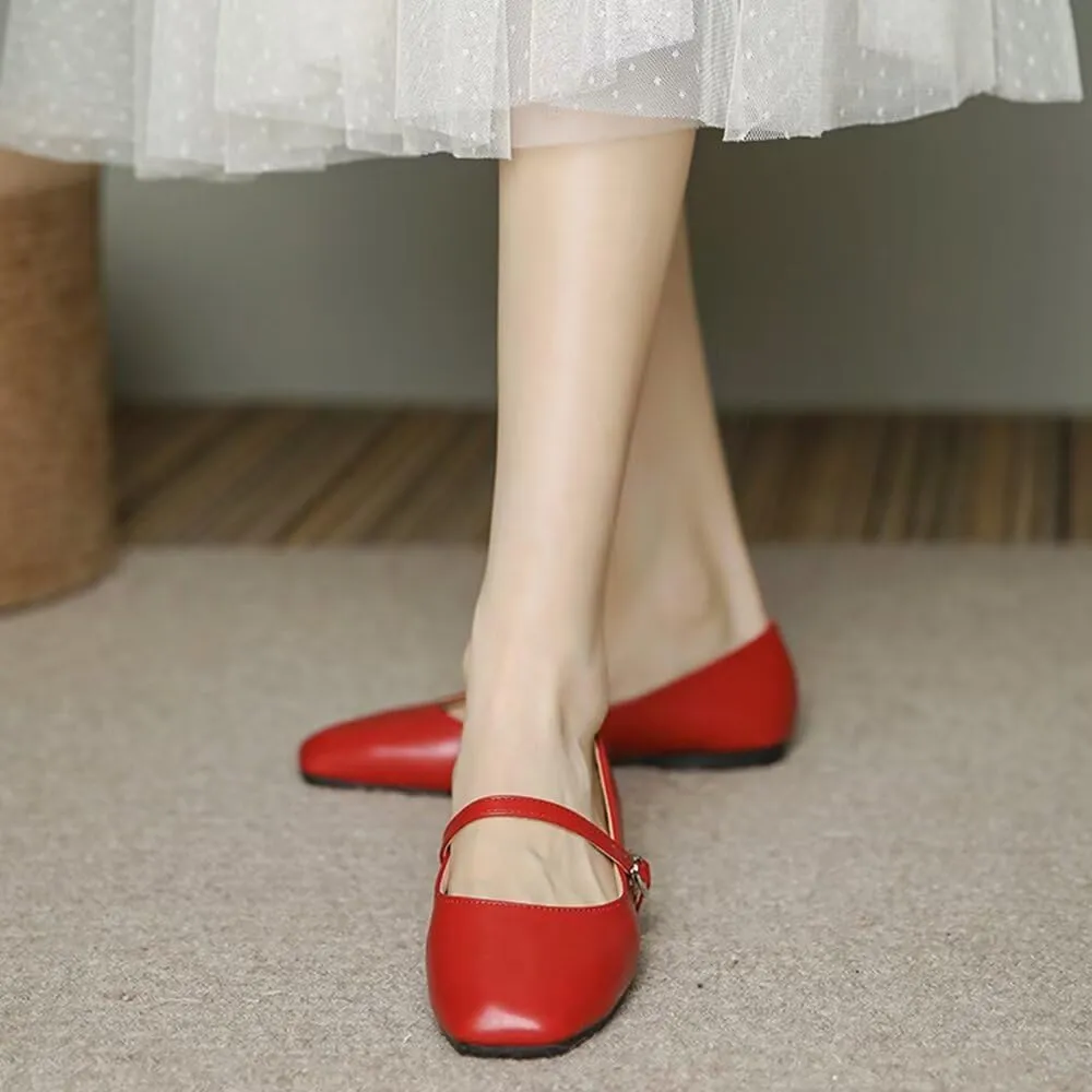 TN TANGNEST Flats for Women Elegant Square Toe Slip On Flats Soft One Line Strap Flats Retro Mary Jane Flat Shoes