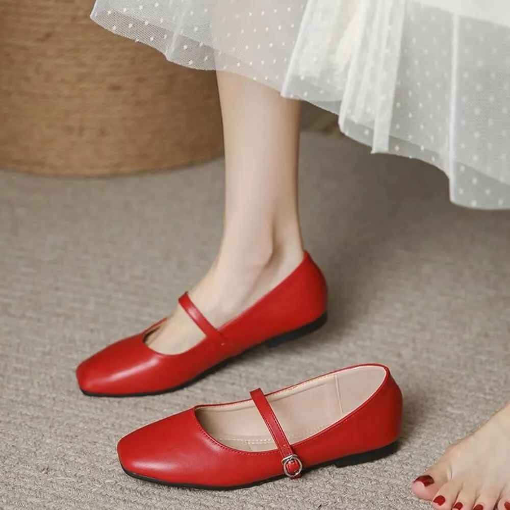 TN TANGNEST Flats for Women Elegant Square Toe Slip On Flats Soft One Line Strap Flats Retro Mary Jane Flat Shoes