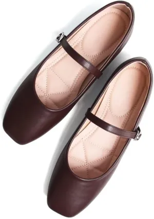 TN TANGNEST Leather Flats for Women Comfortable Square Toe Slip On Flats Soft Work Flats Retro Mary Jane Flats