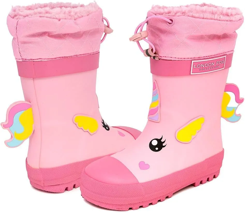 Toby Toddler Waterproof Snow Boots Kids Rain Boots - Sherpa Lined Winter Warm Boots for Boys and Girls - Dinosaur, Firetruck, Construction, Size 5 - 10 Toddler Boy and Girl Rubber Kids Rain Boots