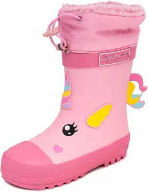 Toby Toddler Waterproof Snow Boots Kids Rain Boots - Sherpa Lined Winter Warm Boots for Boys and Girls - Dinosaur, Firetruck, Construction, Size 5 - 10 Toddler Boy and Girl Rubber Kids Rain Boots