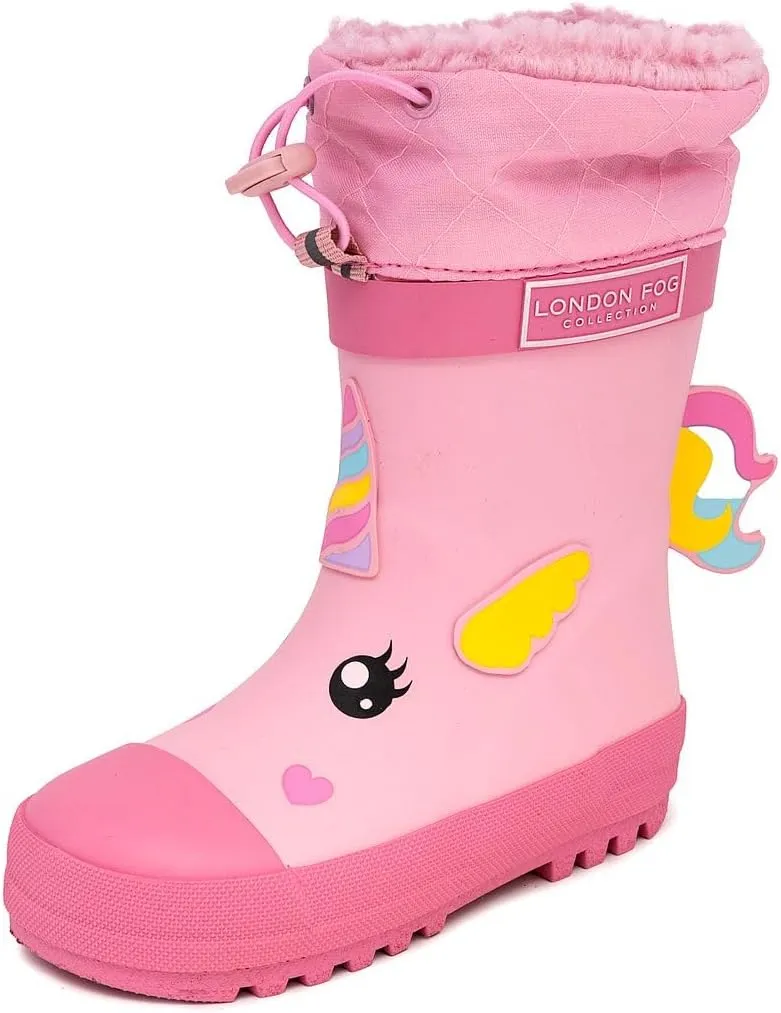 Toby Toddler Waterproof Snow Boots Kids Rain Boots - Sherpa Lined Winter Warm Boots for Boys and Girls - Dinosaur, Firetruck, Construction, Size 5 - 10 Toddler Boy and Girl Rubber Kids Rain Boots