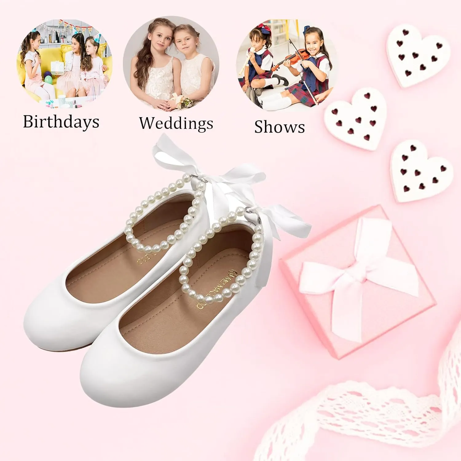 Toddler Flower Girl's Dress Shoes Mary Jane Ballet Shoes for Party,School, Birthday, Performance,Wedding
