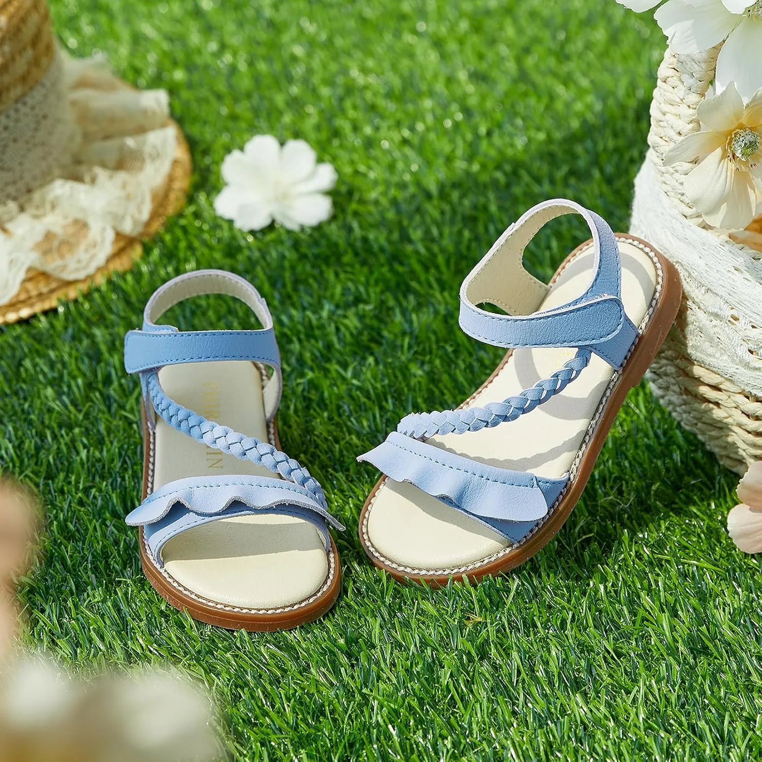 Toddler Girl Sandals - Flower Girl Dress Shoes Open Toe Little Kid Summer Flats