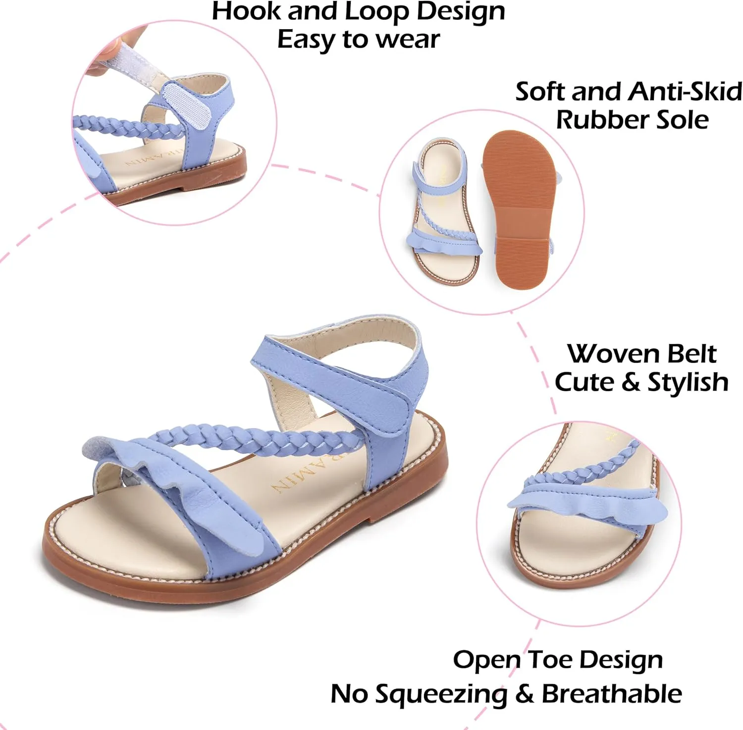 Toddler Girl Sandals - Flower Girl Dress Shoes Open Toe Little Kid Summer Flats