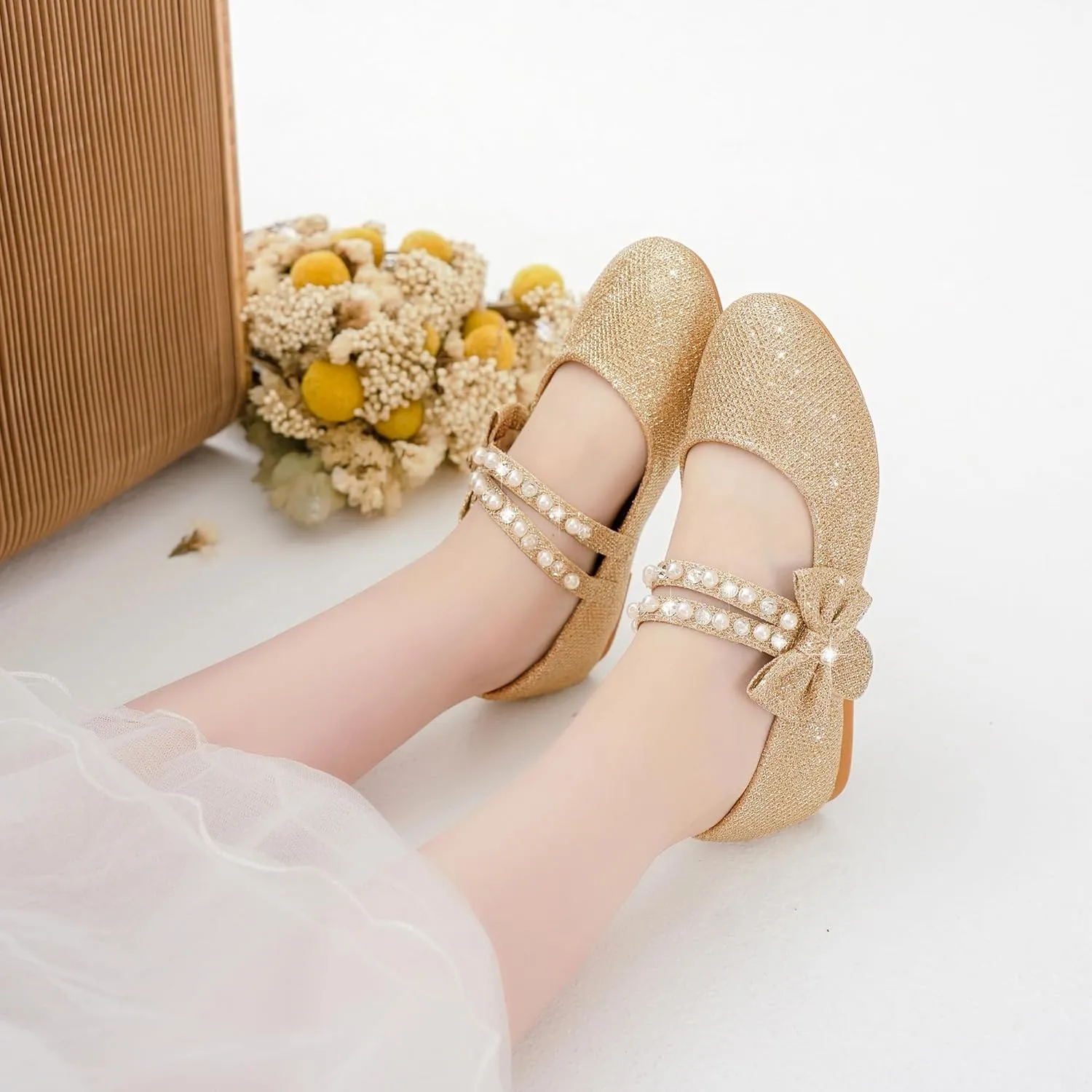 Toddler Girls Dress Shoes Girls Flower Shoes Princess Wedding Party Girls Flats for Little/Big Kids