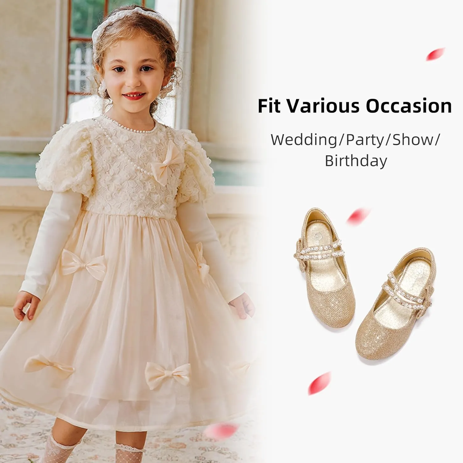 Toddler Girls Dress Shoes Girls Flower Shoes Princess Wedding Party Girls Flats for Little/Big Kids
