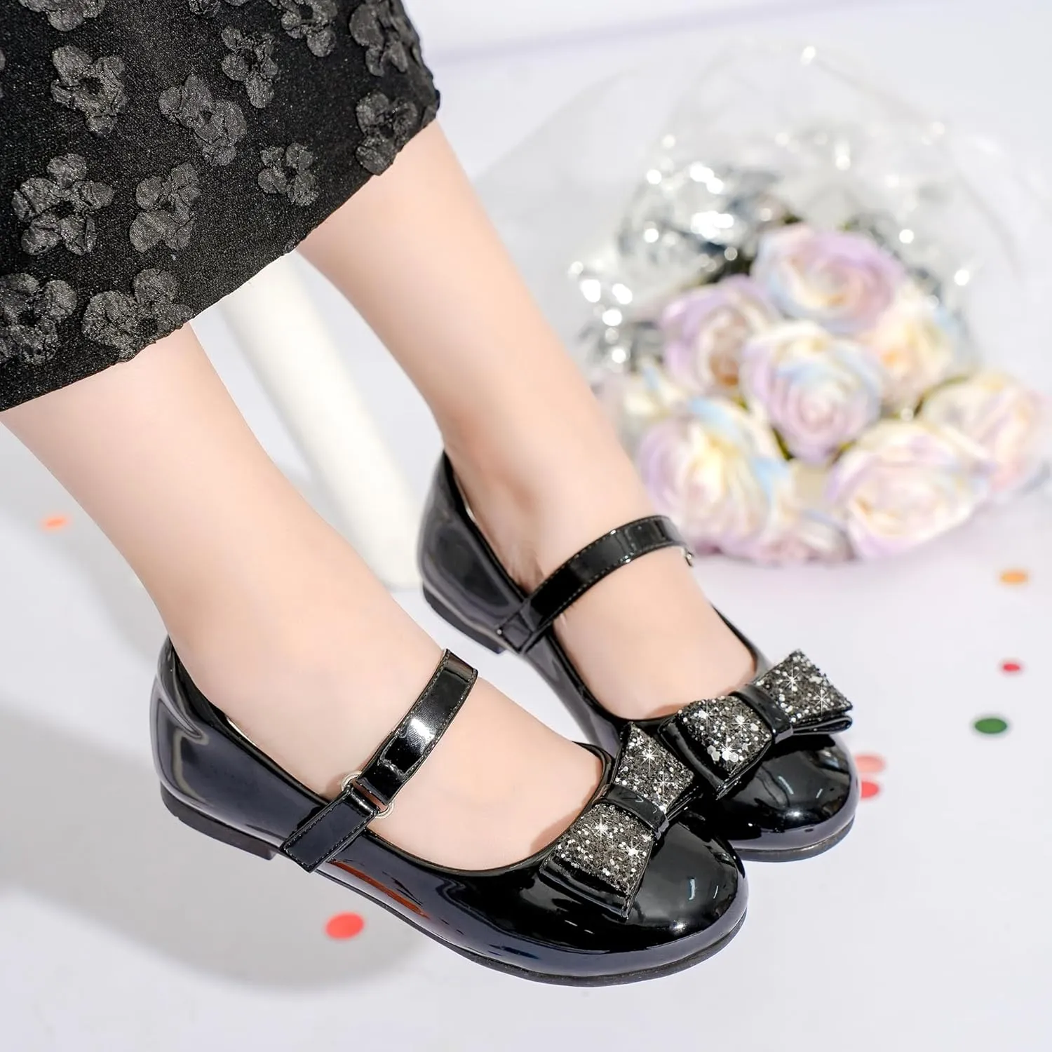 Toddler Girls Dress Shoes Girls Flower Shoes Princess Wedding Party Girls Flats for Little/Big Kids