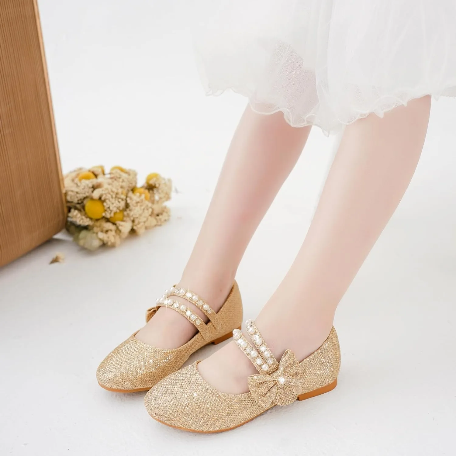Toddler Girls Dress Shoes Girls Flower Shoes Princess Wedding Party Girls Flats for Little/Big Kids